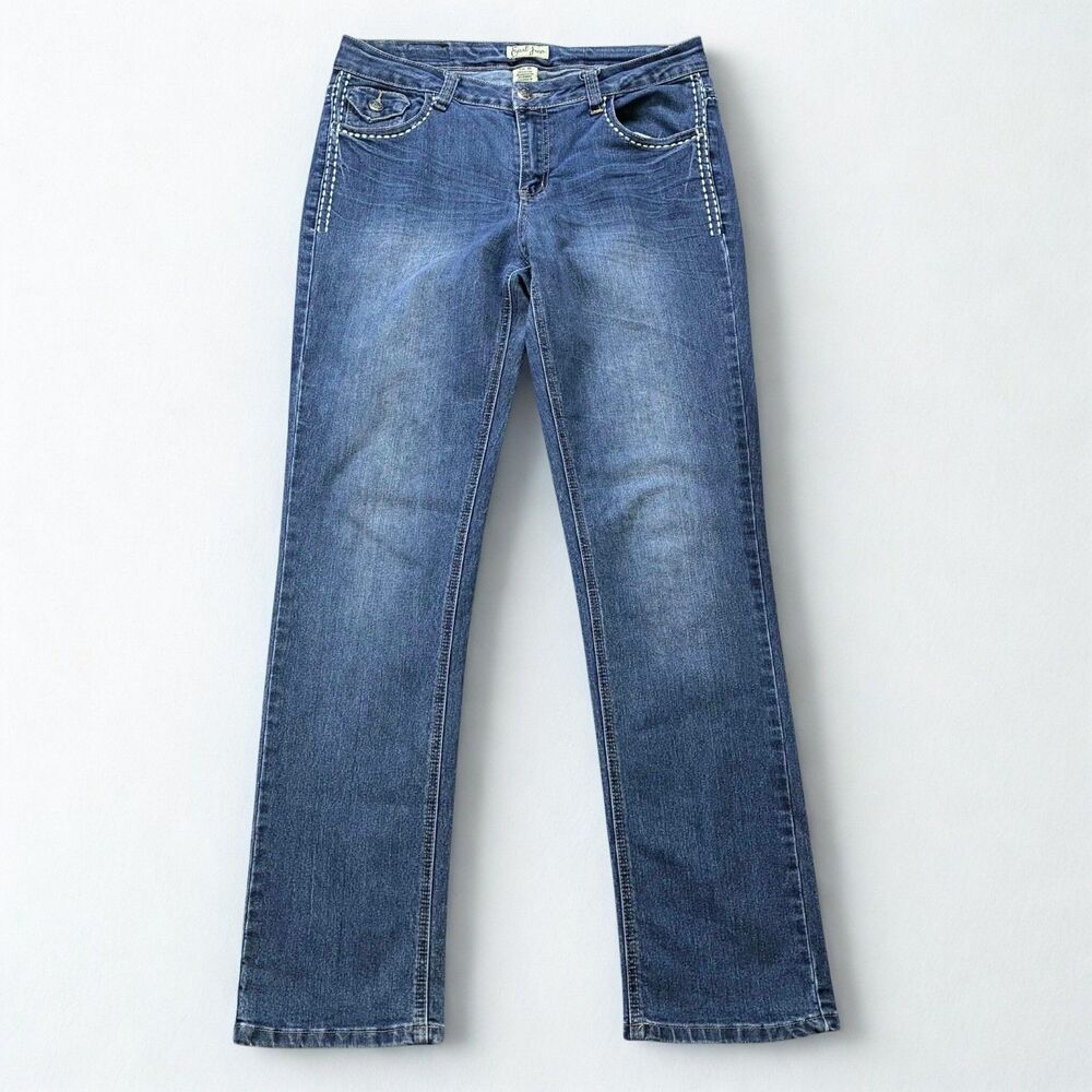 Earl Jean Jeans Womens 10 Bootcut Stretch Denim Medium Wash Flap Pocket Studded